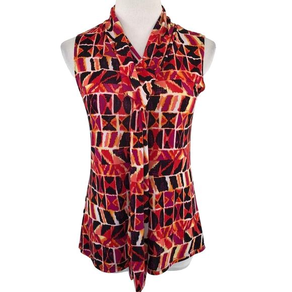 Rachel Rachel Slinky Blouse Sleeveless V Neck Geometric Motif Size Small - Picture 1 of 8